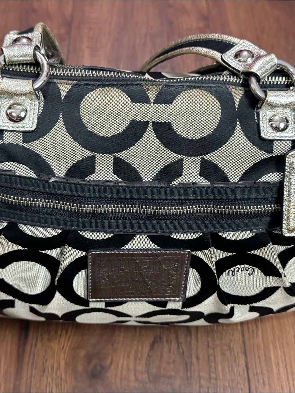 Coach Poppy Op Art Glam Tote 15331 Black White Silver Metallic Y2K - Picture 15 of 16